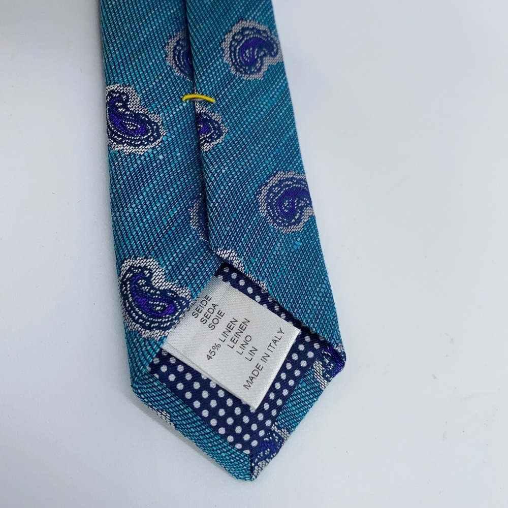 Eton Tie Mens One Size Blue Paisley Silk Classic Luxury Necktie Italy Made NWT - Picture 5 of 6